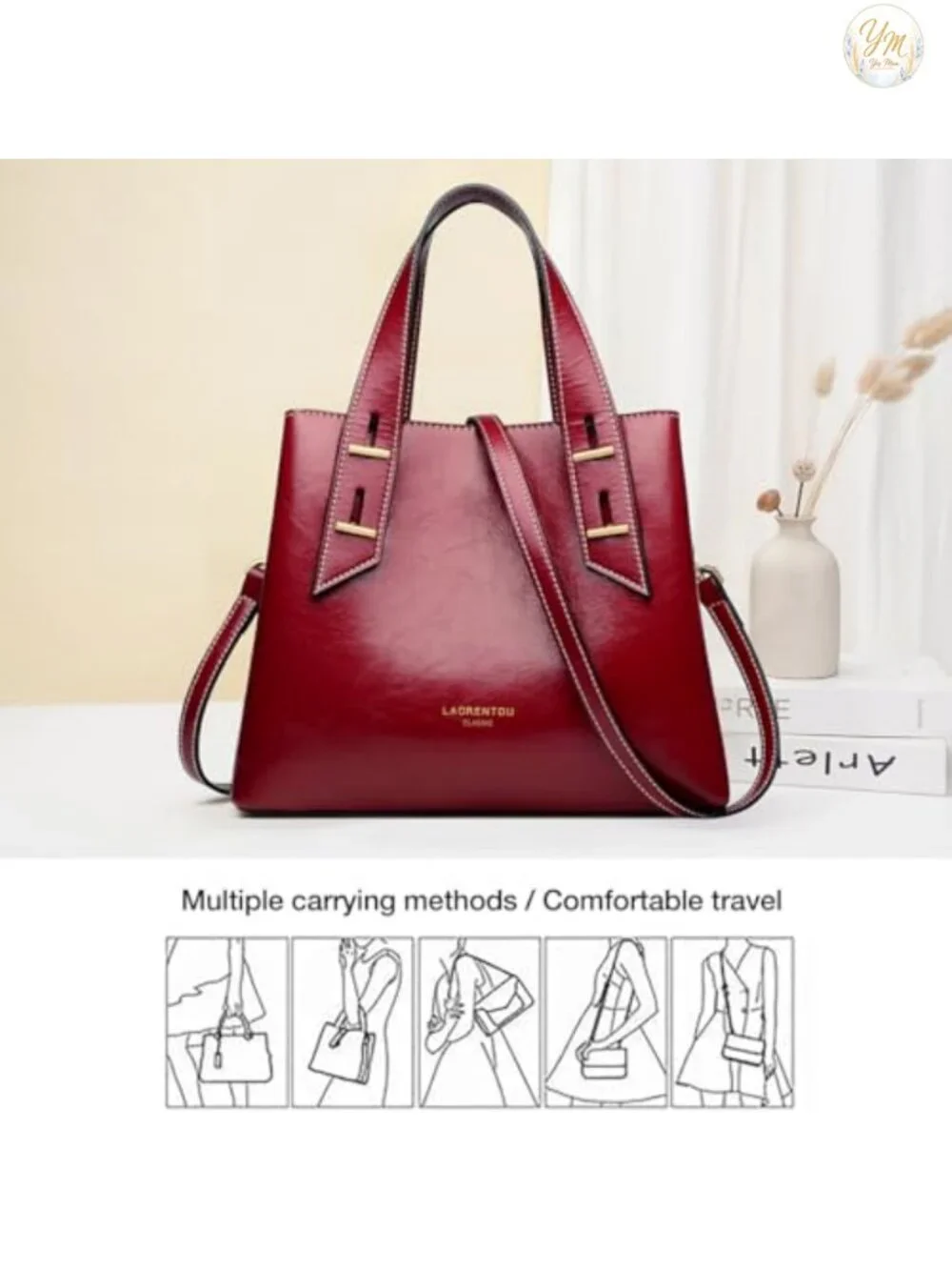 Genuine Leather Satchel Handbags Women Top-Handle Shoulder Tote Crossbody Bag